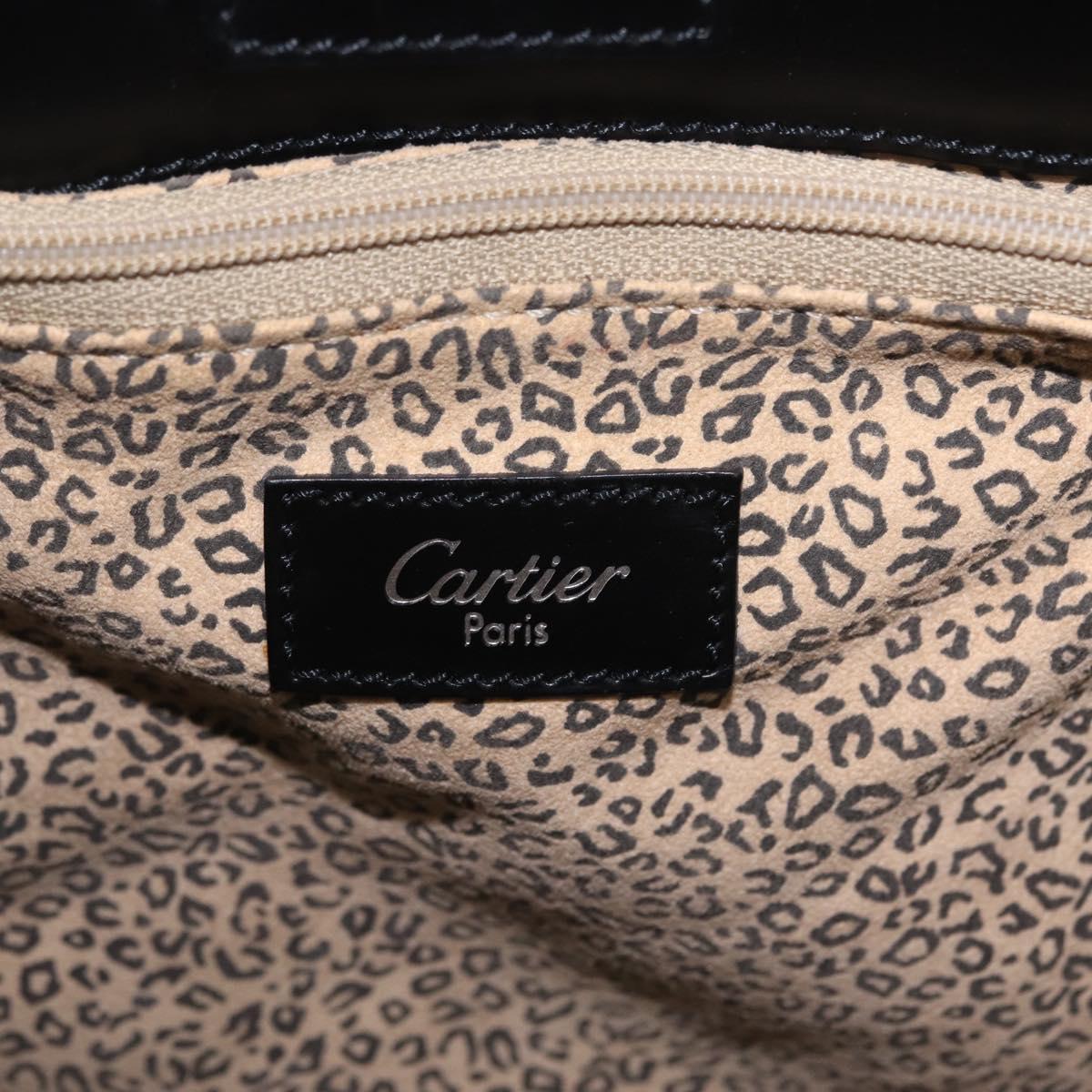 Cartier PANTHERE Tote Bag Leather Black Silver Auth 210936V