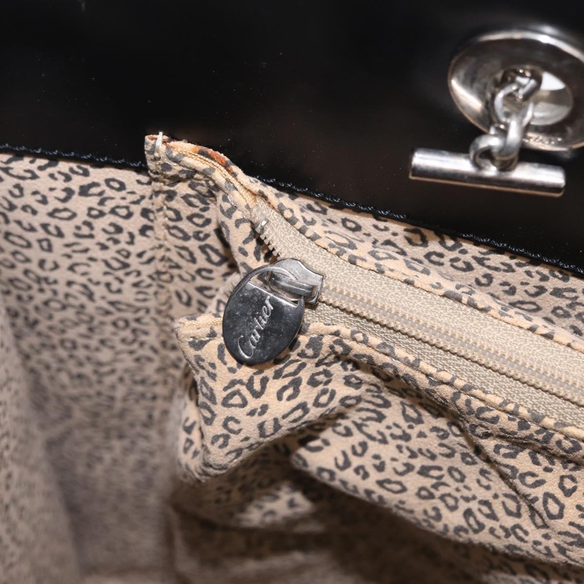 Cartier PANTHERE Tote Bag Leather Black Silver Auth 210936V