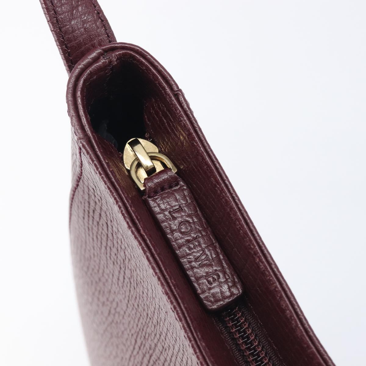 LOEWE Shoulder Bag Leather Bordeaux Gold Auth 210938A