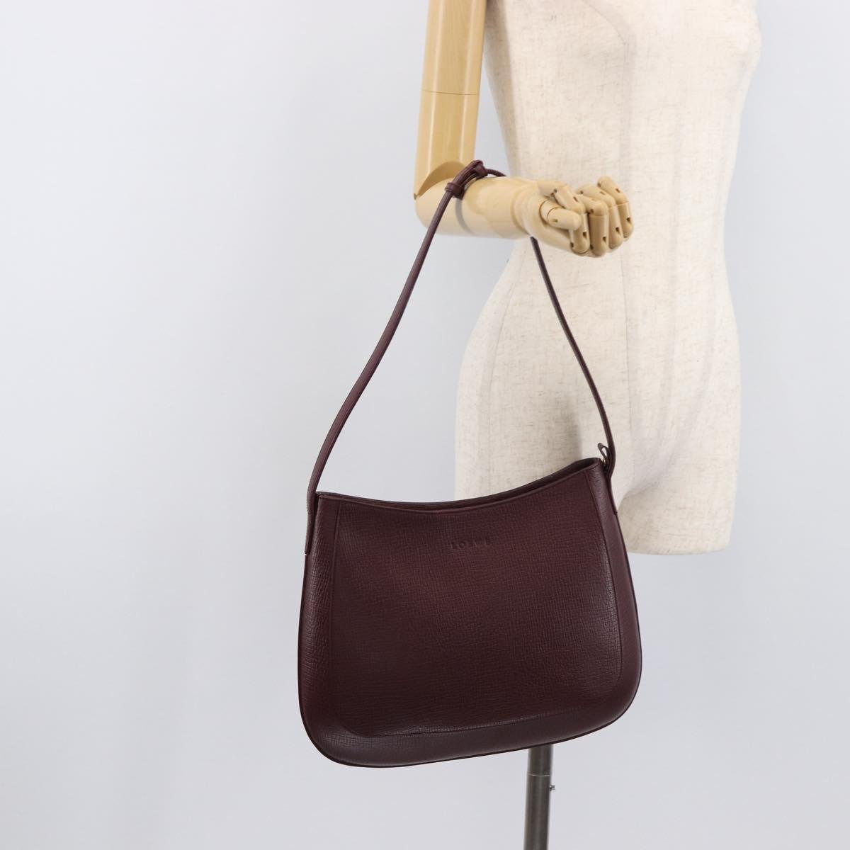 LOEWE Shoulder Bag Leather Bordeaux Gold Auth 210938A