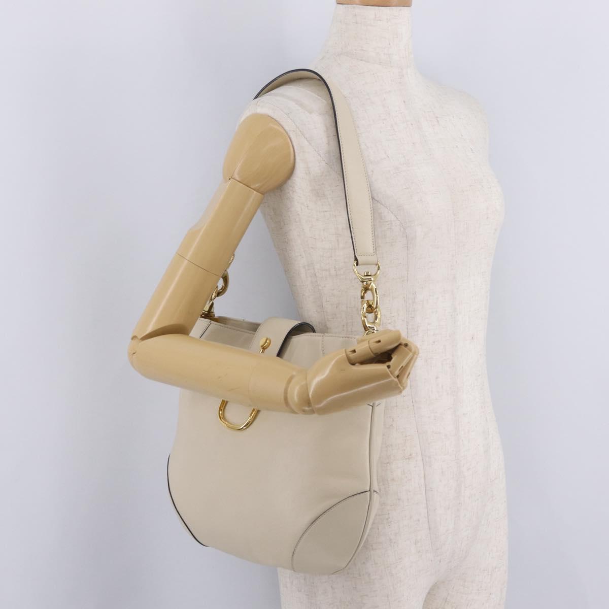 CELINE Horsebit Shoulder Bag Leather Ivory Gold Auth 210939V