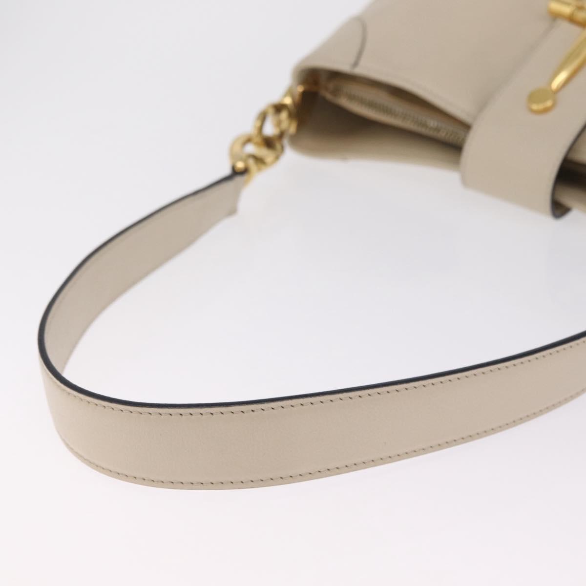 CELINE Horsebit Shoulder Bag Leather Ivory Gold Auth 210939V