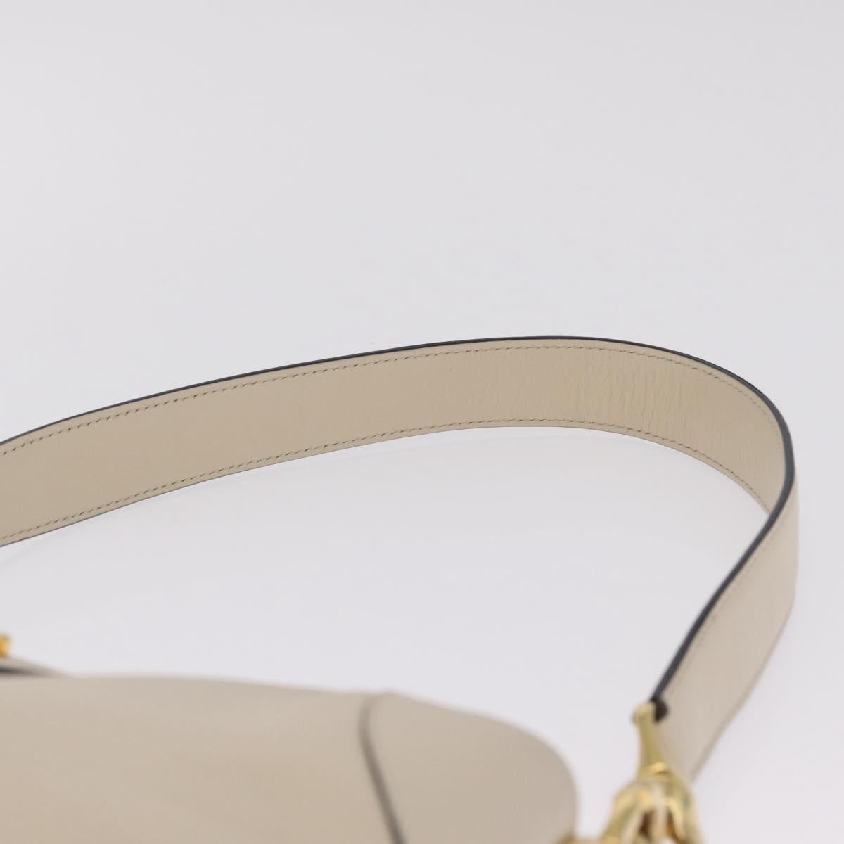 CELINE Horsebit Shoulder Bag Leather Ivory Gold Auth 210939V