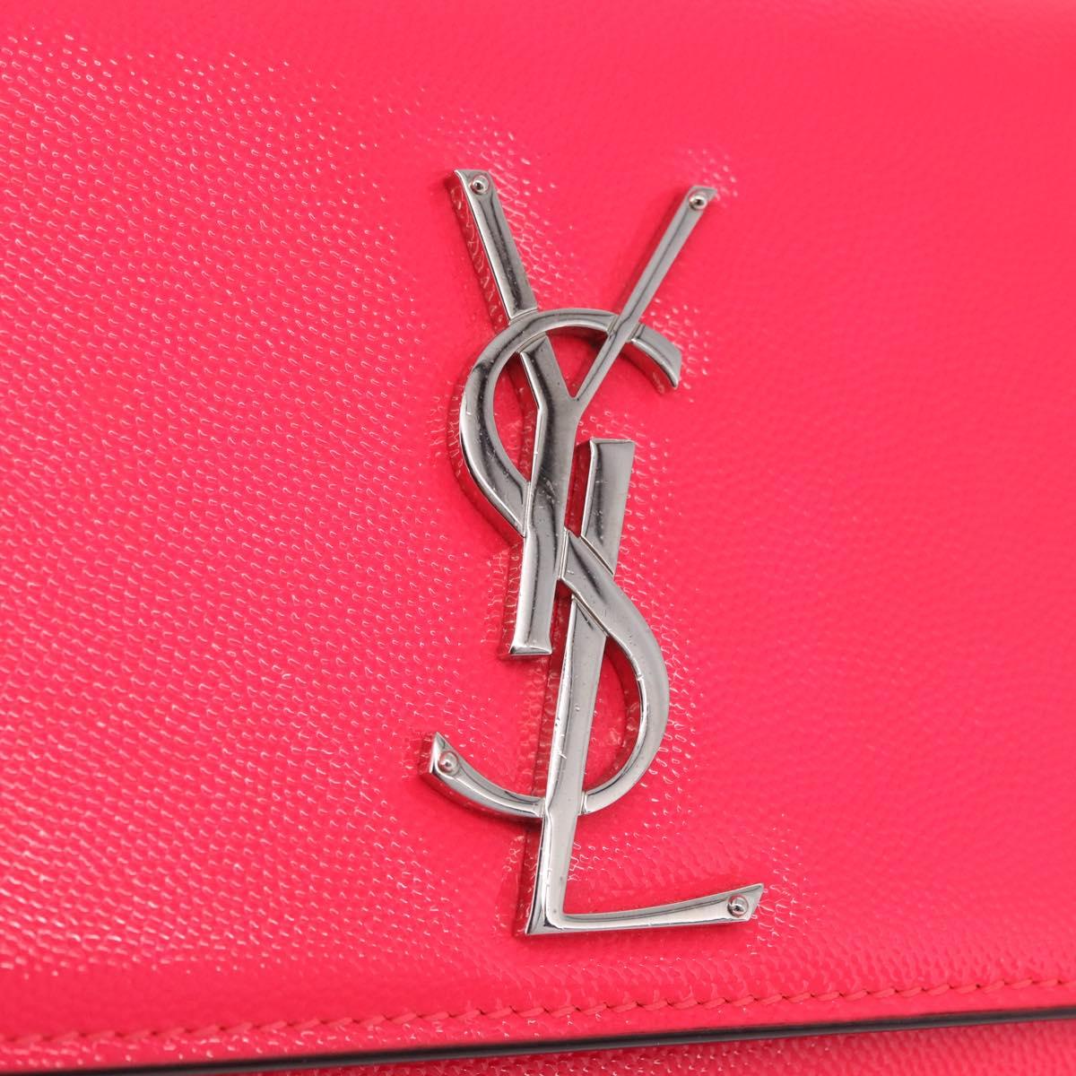 Saint Laurent Chain Shoulder Bag Leather Pink Silver Auth 210941M