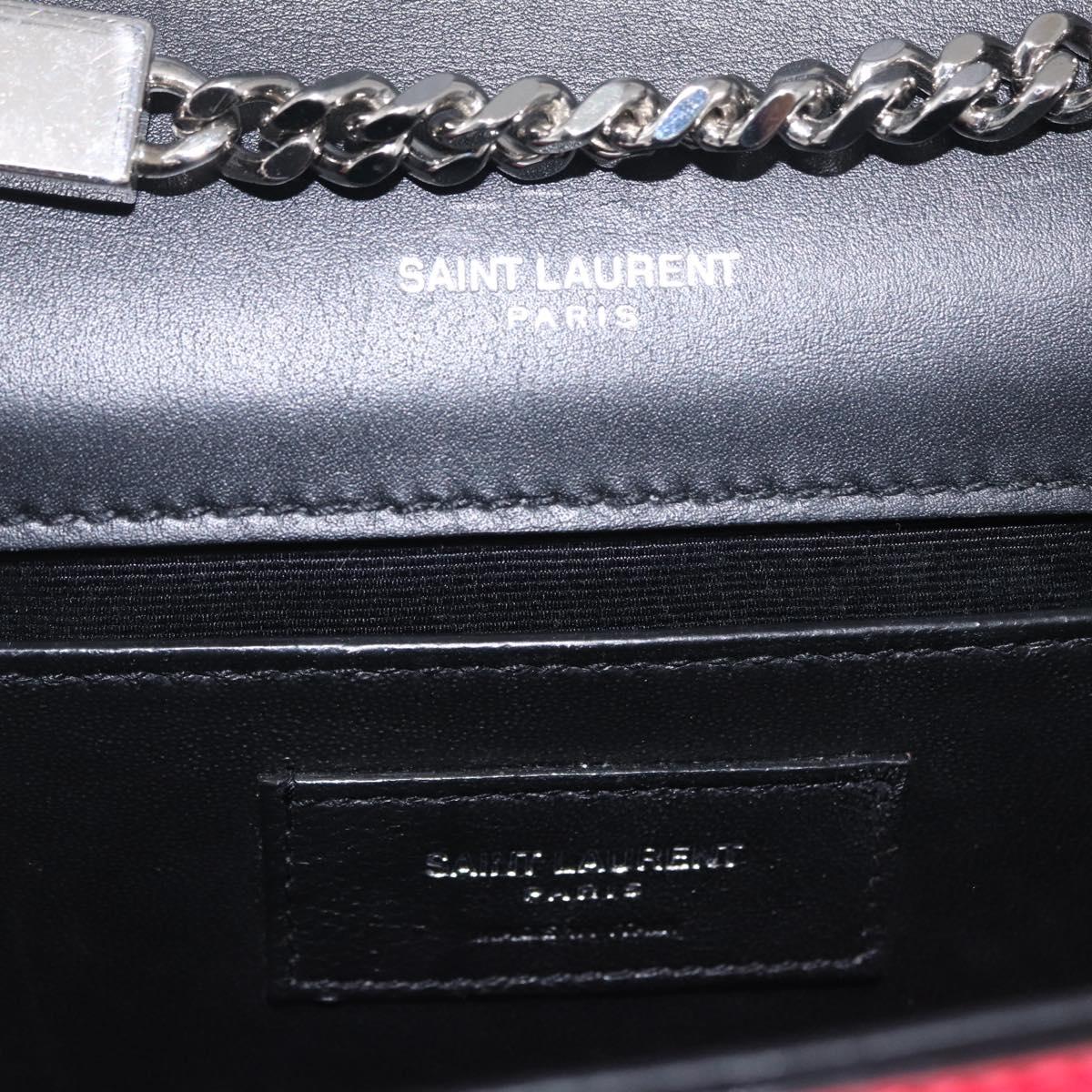 Saint Laurent Chain Shoulder Bag Leather Pink Silver Auth 210941M