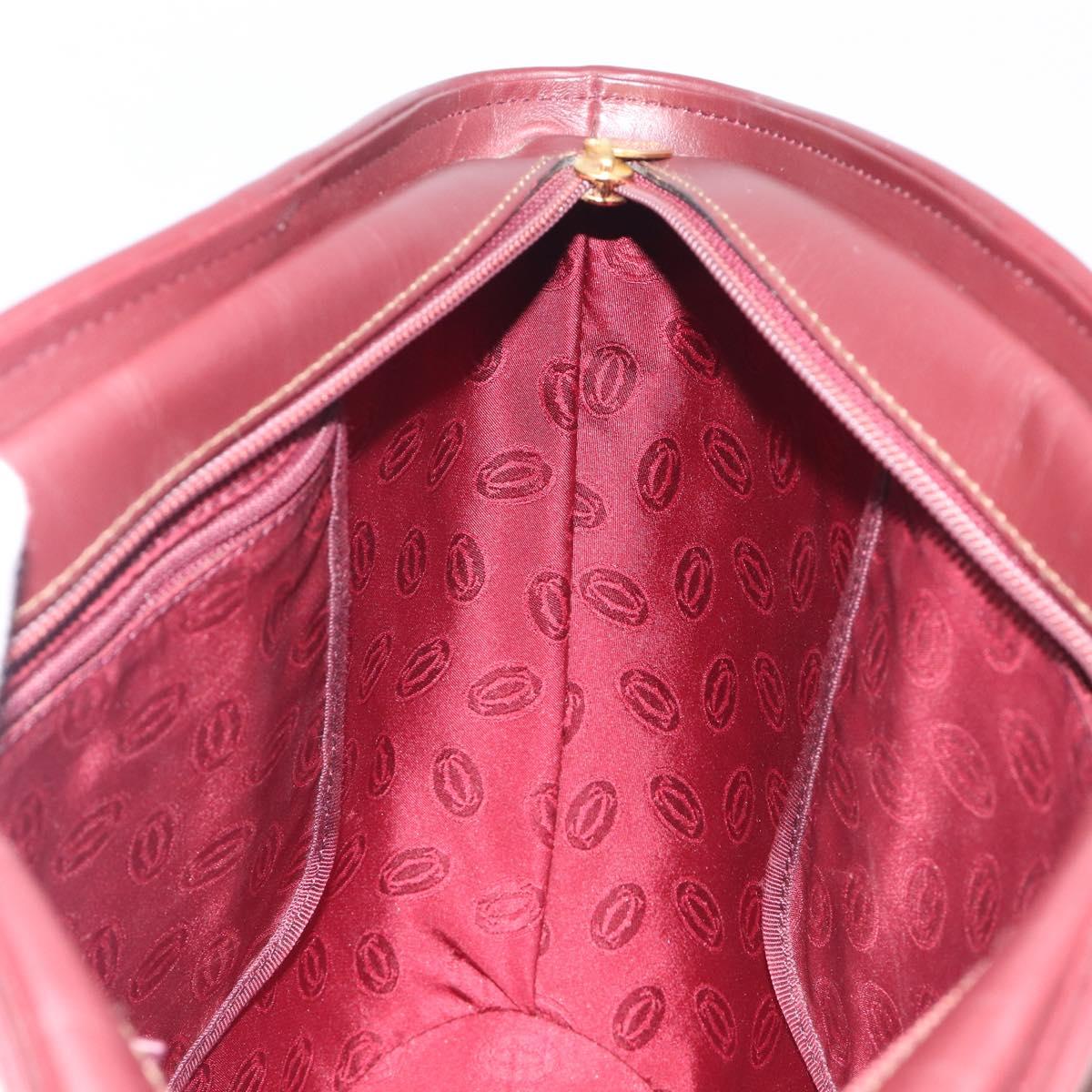 Cartier Must Line Hand Bag Leather Bordeaux Gold Auth 210942V