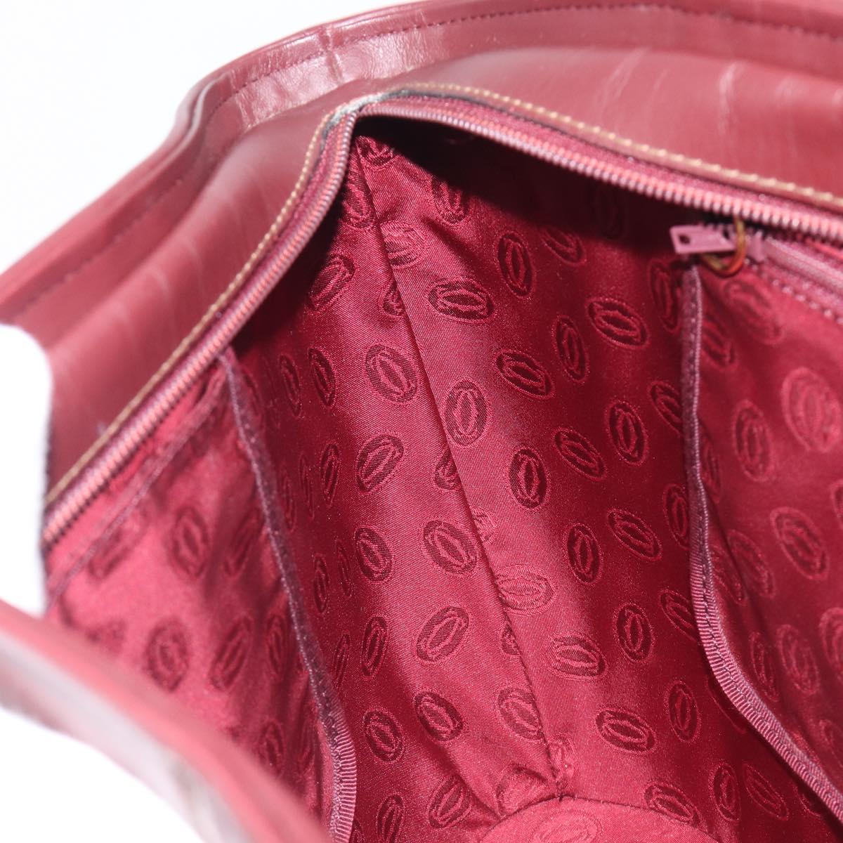 Cartier Must Line Hand Bag Leather Bordeaux Gold Auth 210942V