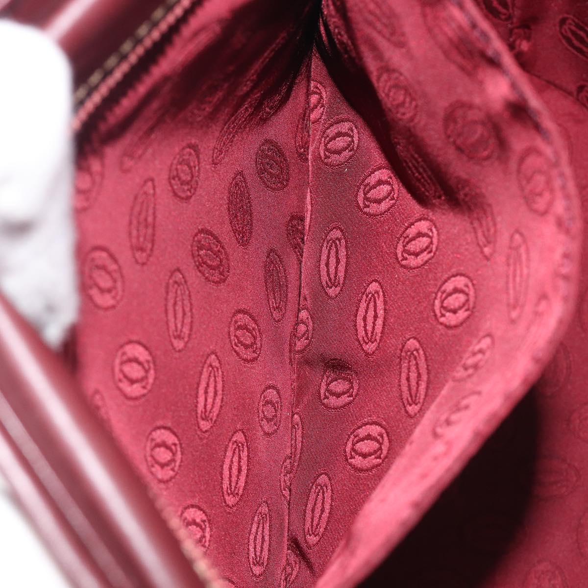 Cartier Must Line Hand Bag Leather Bordeaux Gold Auth 210942V