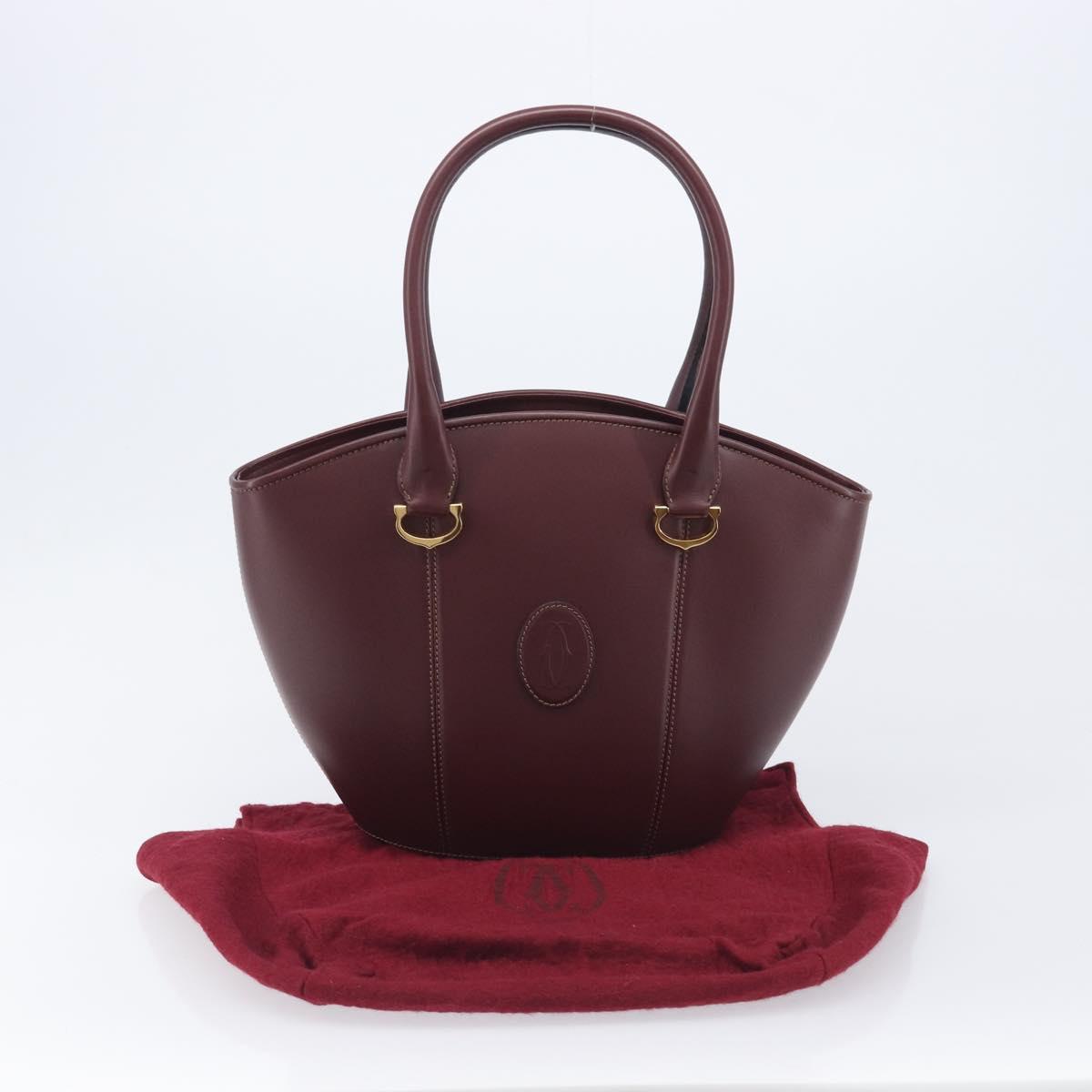 Cartier Must Line Hand Bag Leather Bordeaux Gold Auth 210942V
