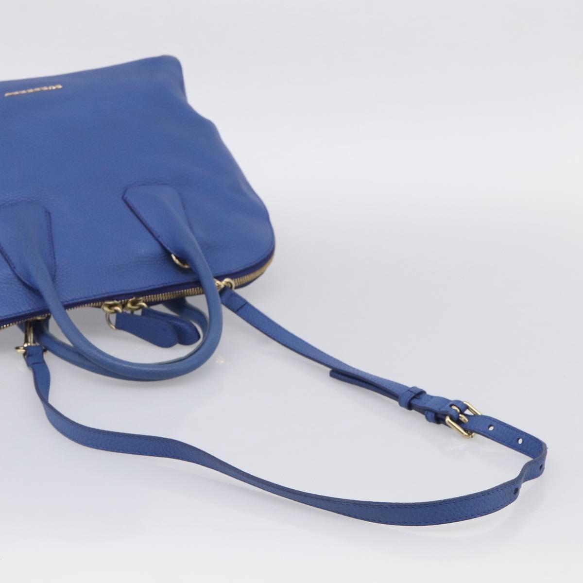 BURBERRY Hand Bag Leather 2way Blue Gold Auth 210943A