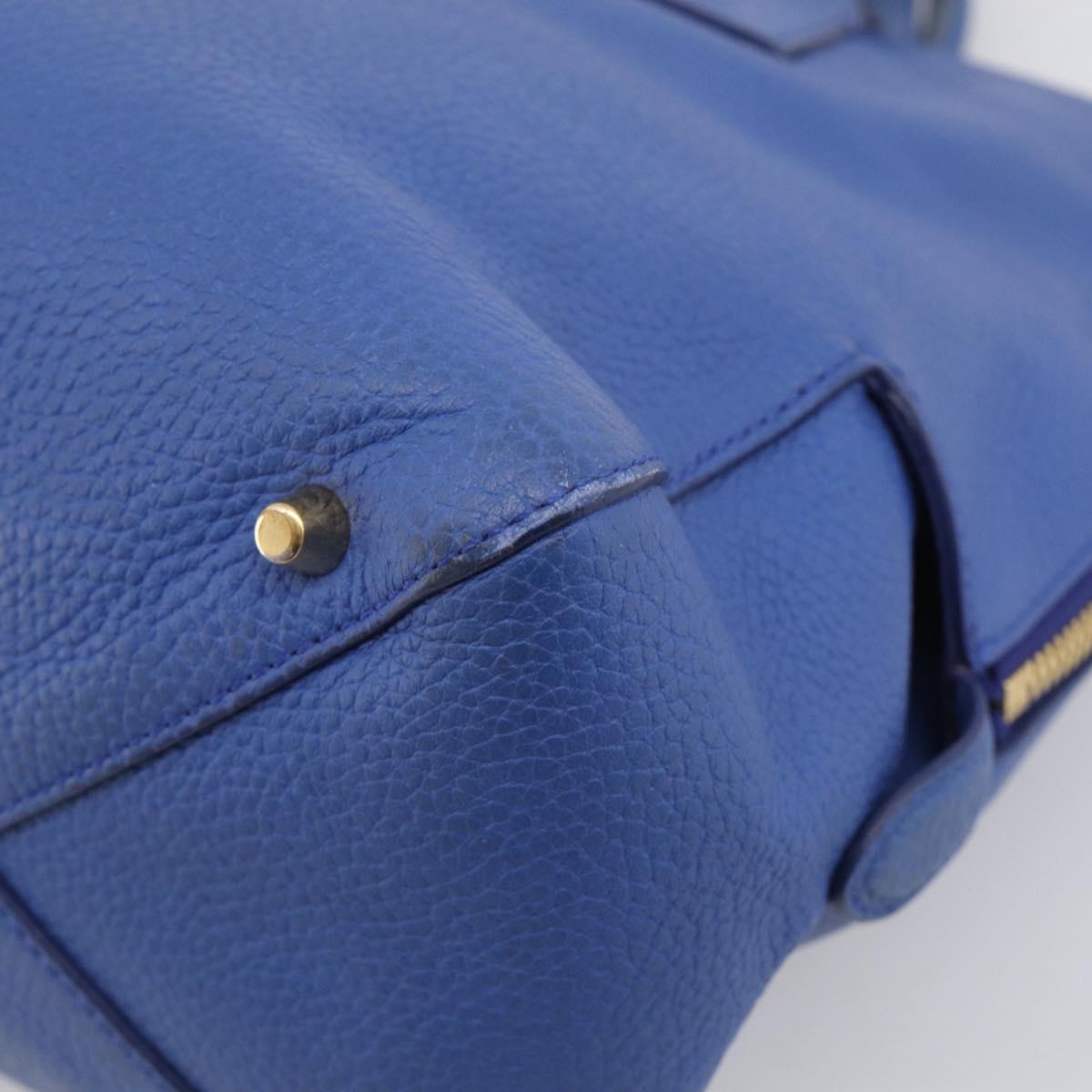 BURBERRY Hand Bag Leather 2way Blue Gold Auth 210943A