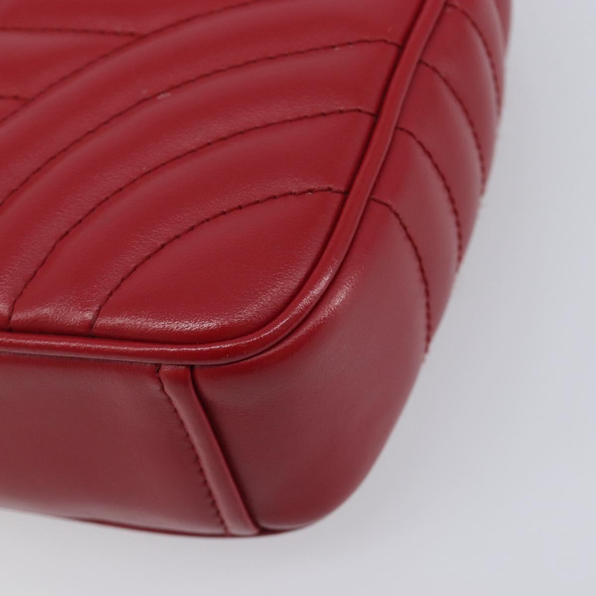 PRADA Chain Shoulder Bag Leather Red Silver Auth 210945V