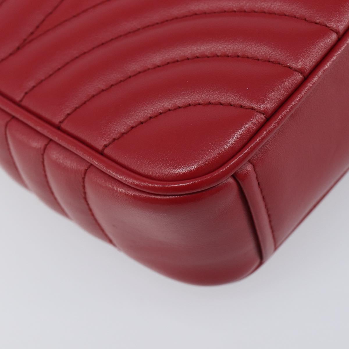 PRADA Chain Shoulder Bag Leather Red Silver Auth 210945V