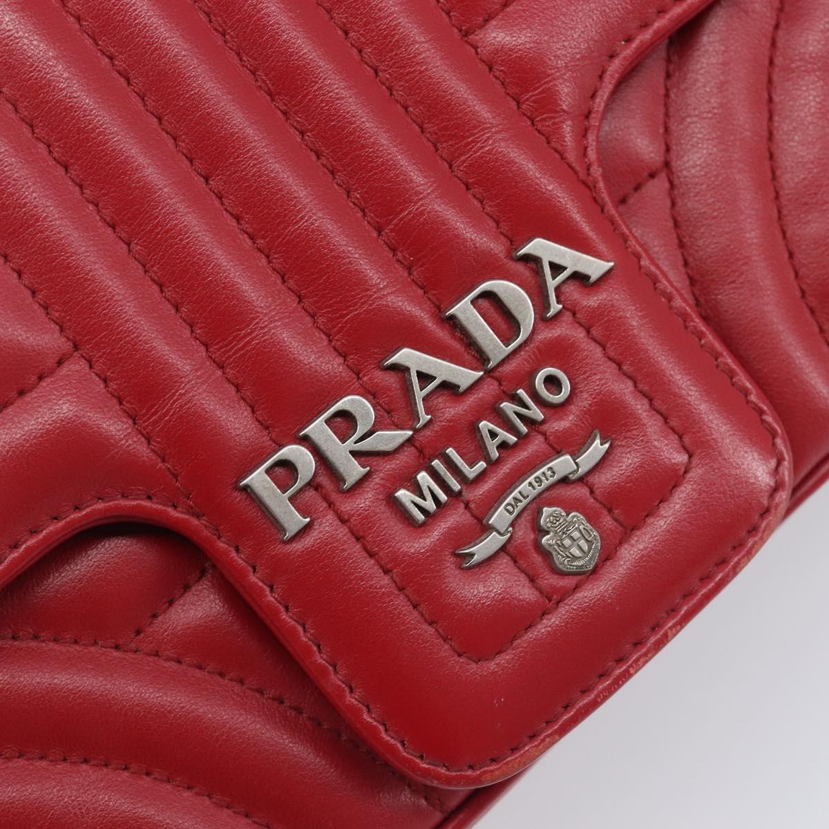 PRADA Chain Shoulder Bag Leather Red Silver Auth 210945V