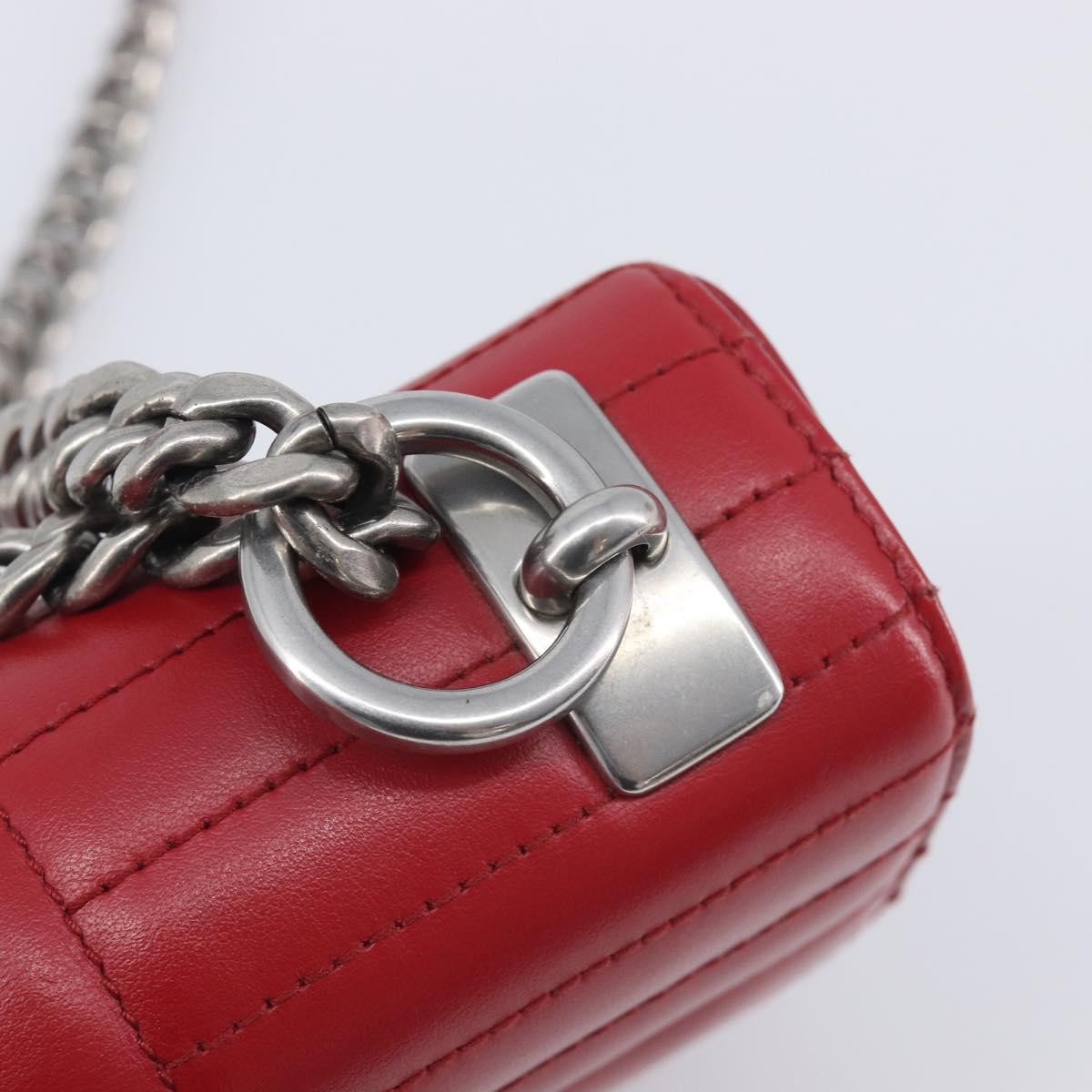 PRADA Chain Shoulder Bag Leather Red Silver Auth 210945V