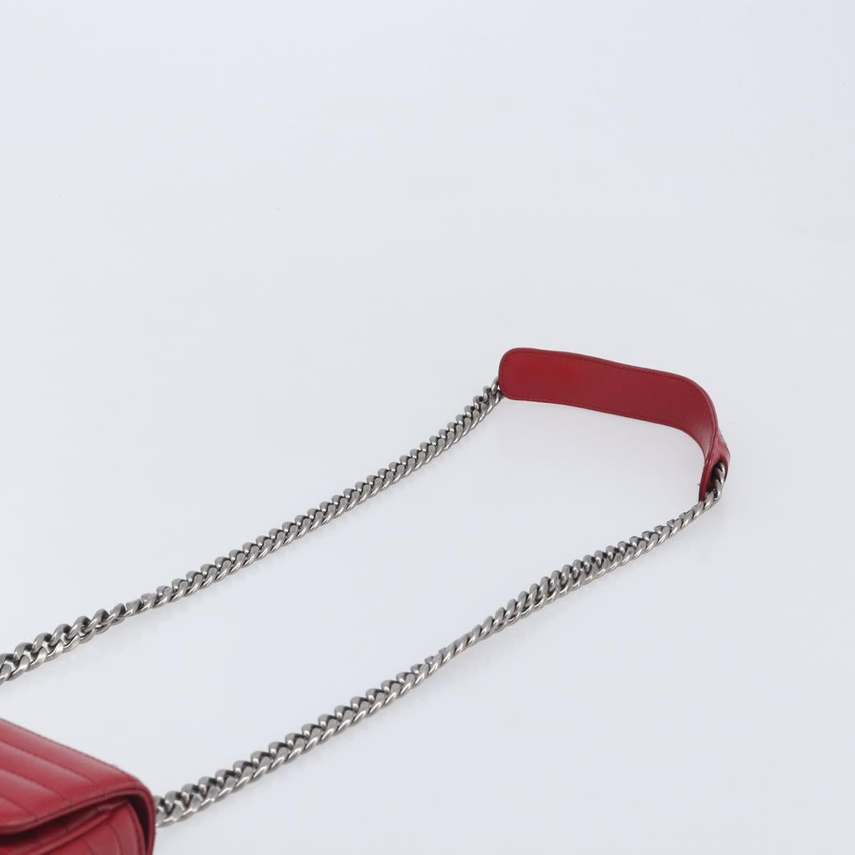 PRADA Chain Shoulder Bag Leather Red Silver Auth 210945V