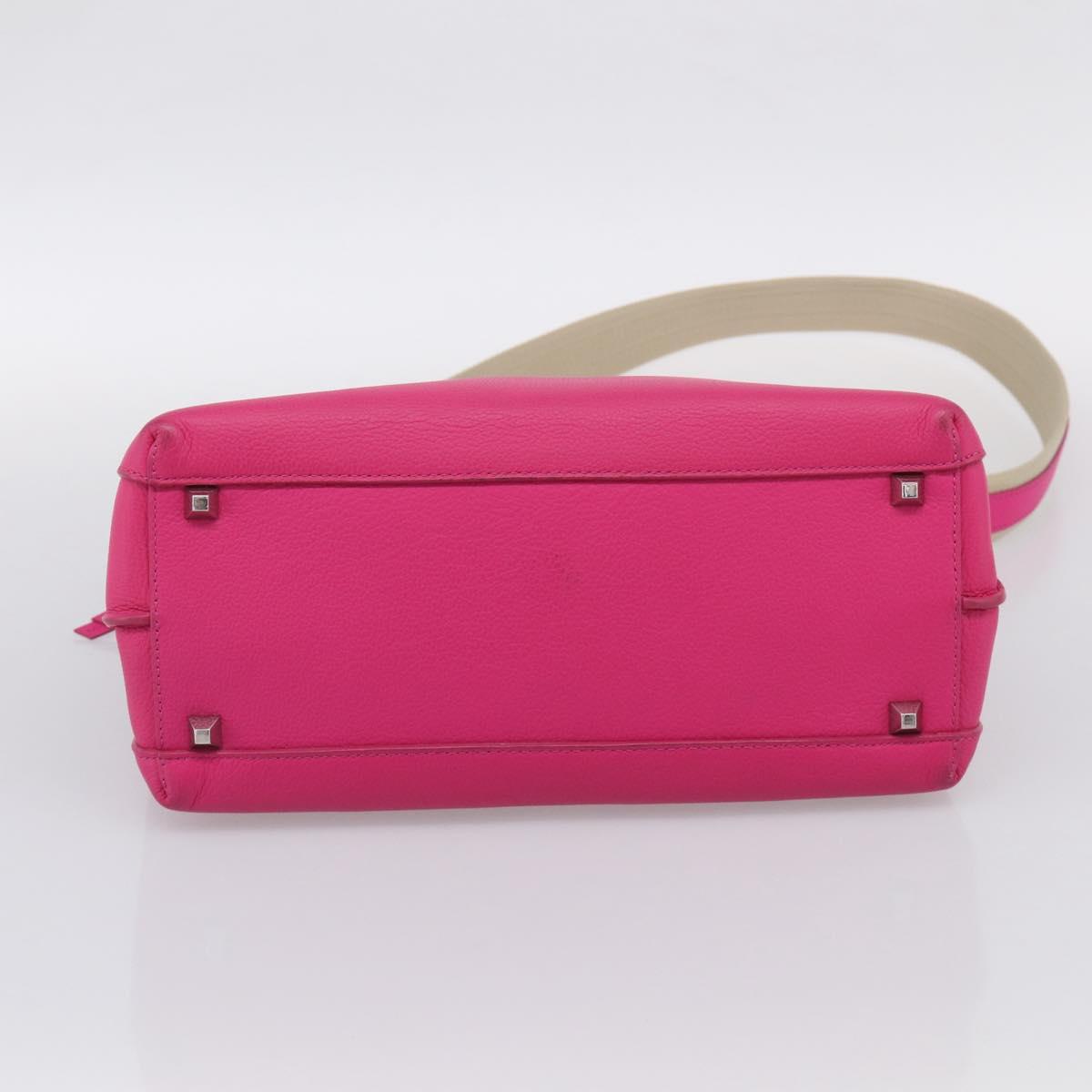 MCM Hand Bag Leather 2way Pink Silver Auth 210949A