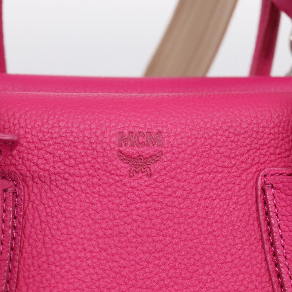 MCM Hand Bag Leather 2way Pink Silver Auth 210949A