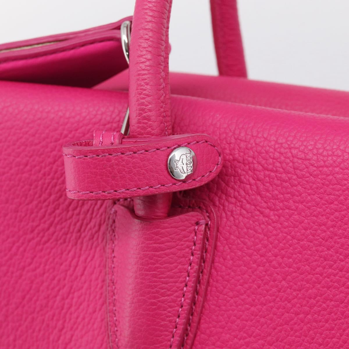 MCM Hand Bag Leather 2way Pink Silver Auth 210949A