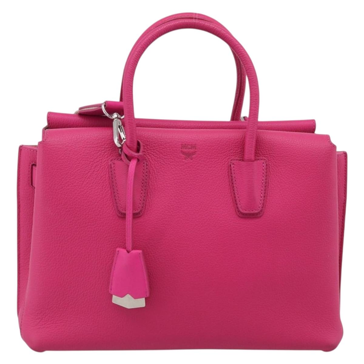 MCM Hand Bag Leather 2way Pink Silver Auth 210949A