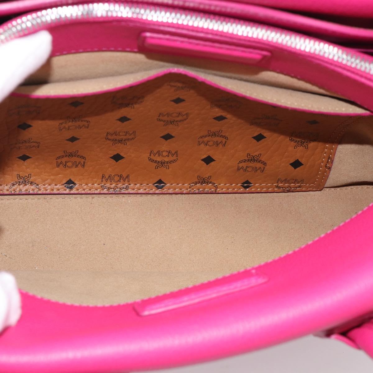 MCM Hand Bag Leather 2way Pink Silver Auth 210949A