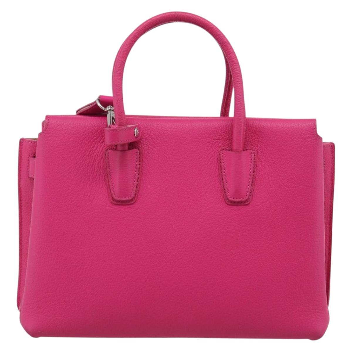 MCM Hand Bag Leather 2way Pink Silver Auth 210949A