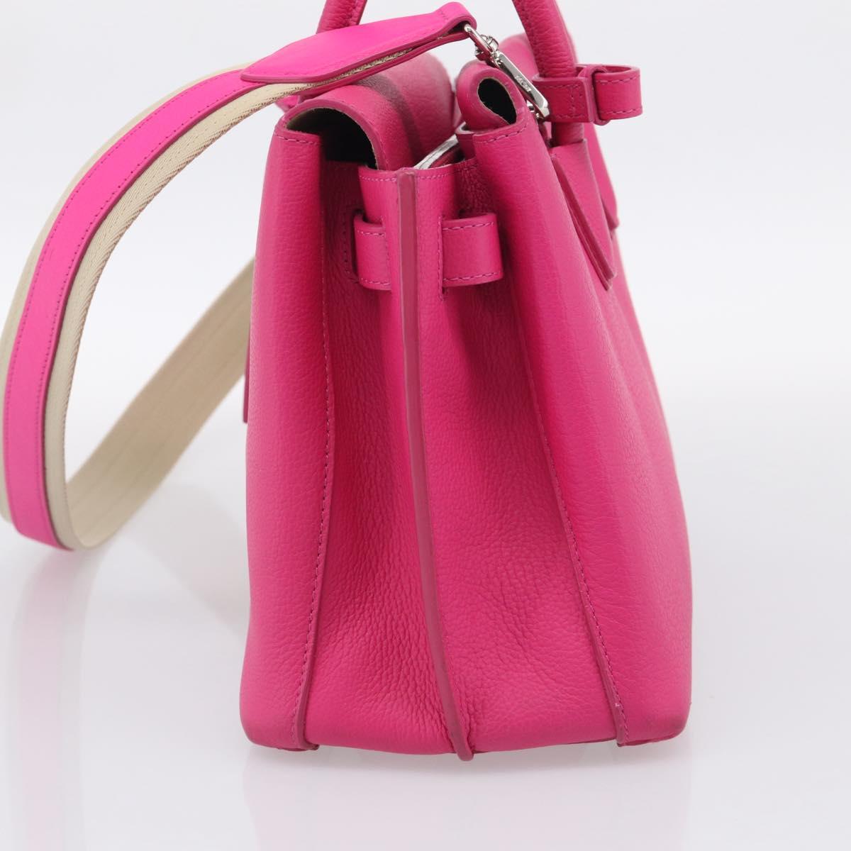 MCM Hand Bag Leather 2way Pink Silver Auth 210949A