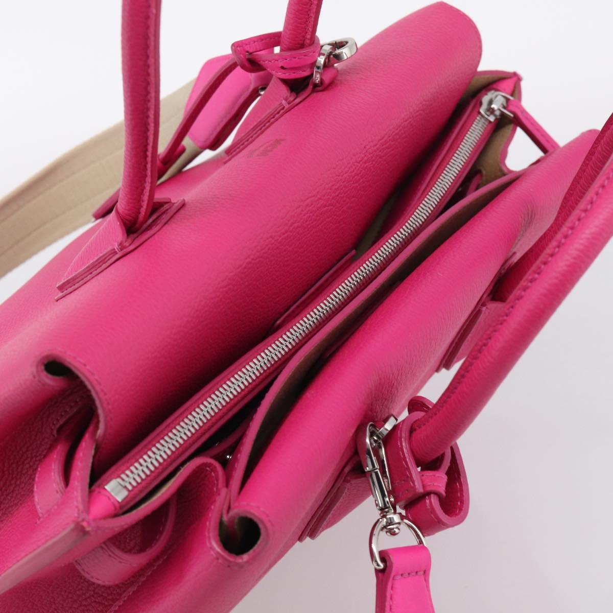 MCM Hand Bag Leather 2way Pink Silver Auth 210949A