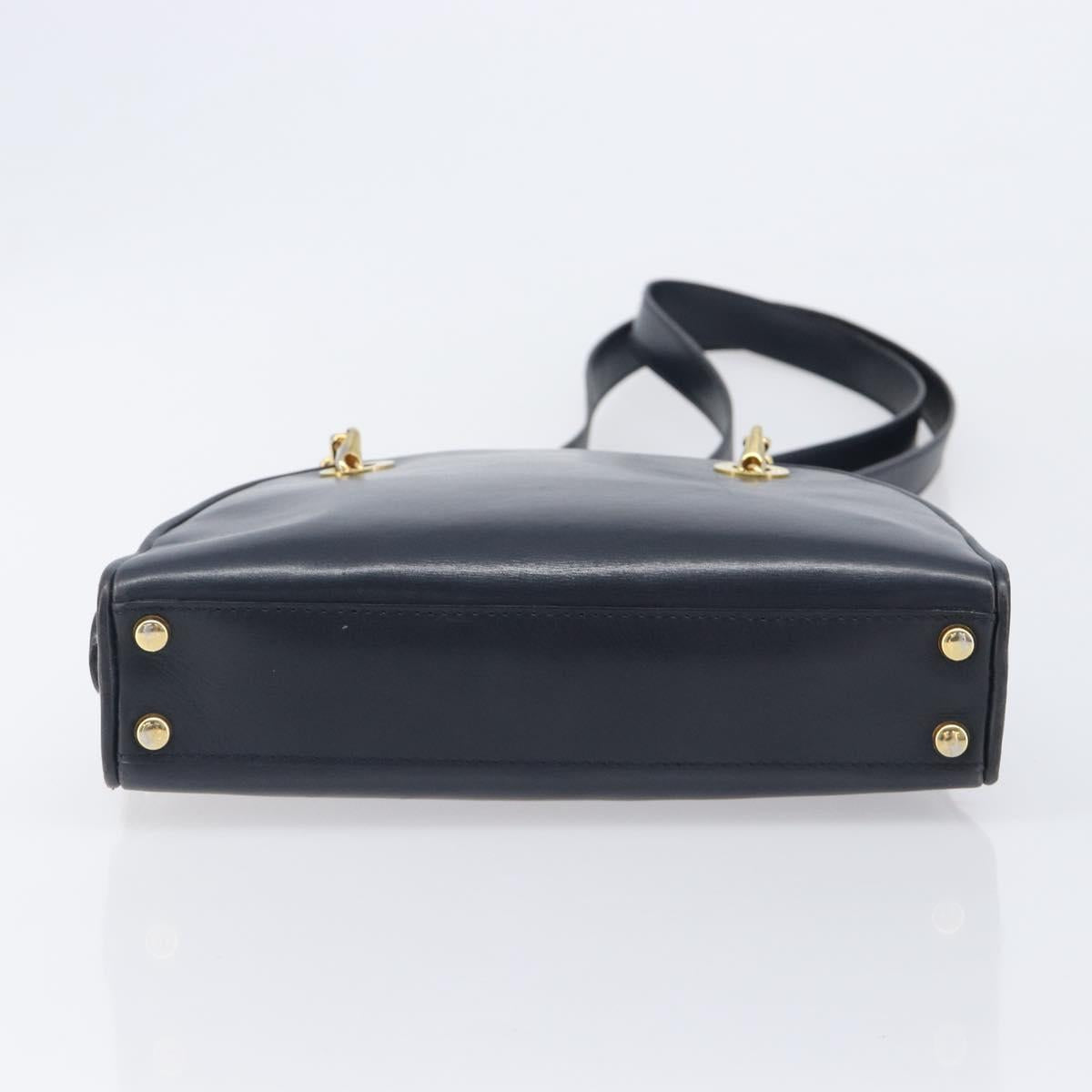 CELINE Circle Chain Shoulder Bag Leather Navy Gold Auth 210950