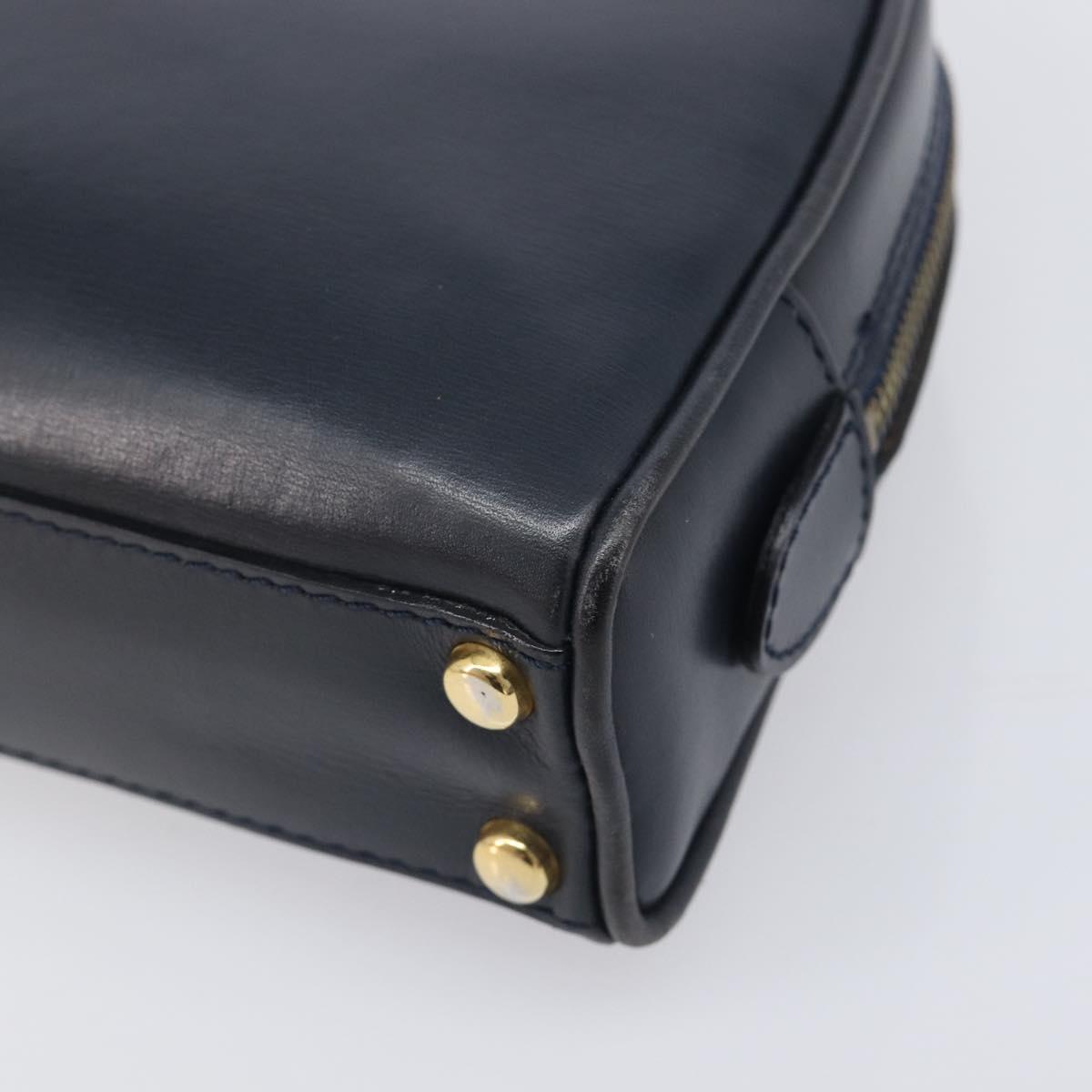CELINE Circle Chain Shoulder Bag Leather Navy Gold Auth 210950
