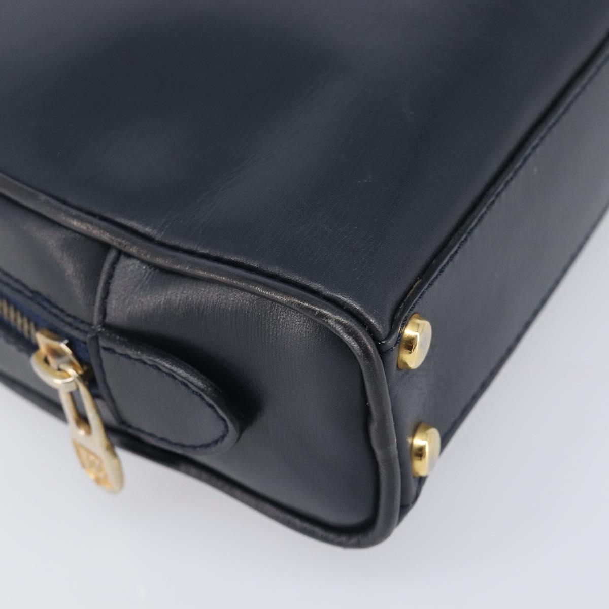 CELINE Circle Chain Shoulder Bag Leather Navy Gold Auth 210950