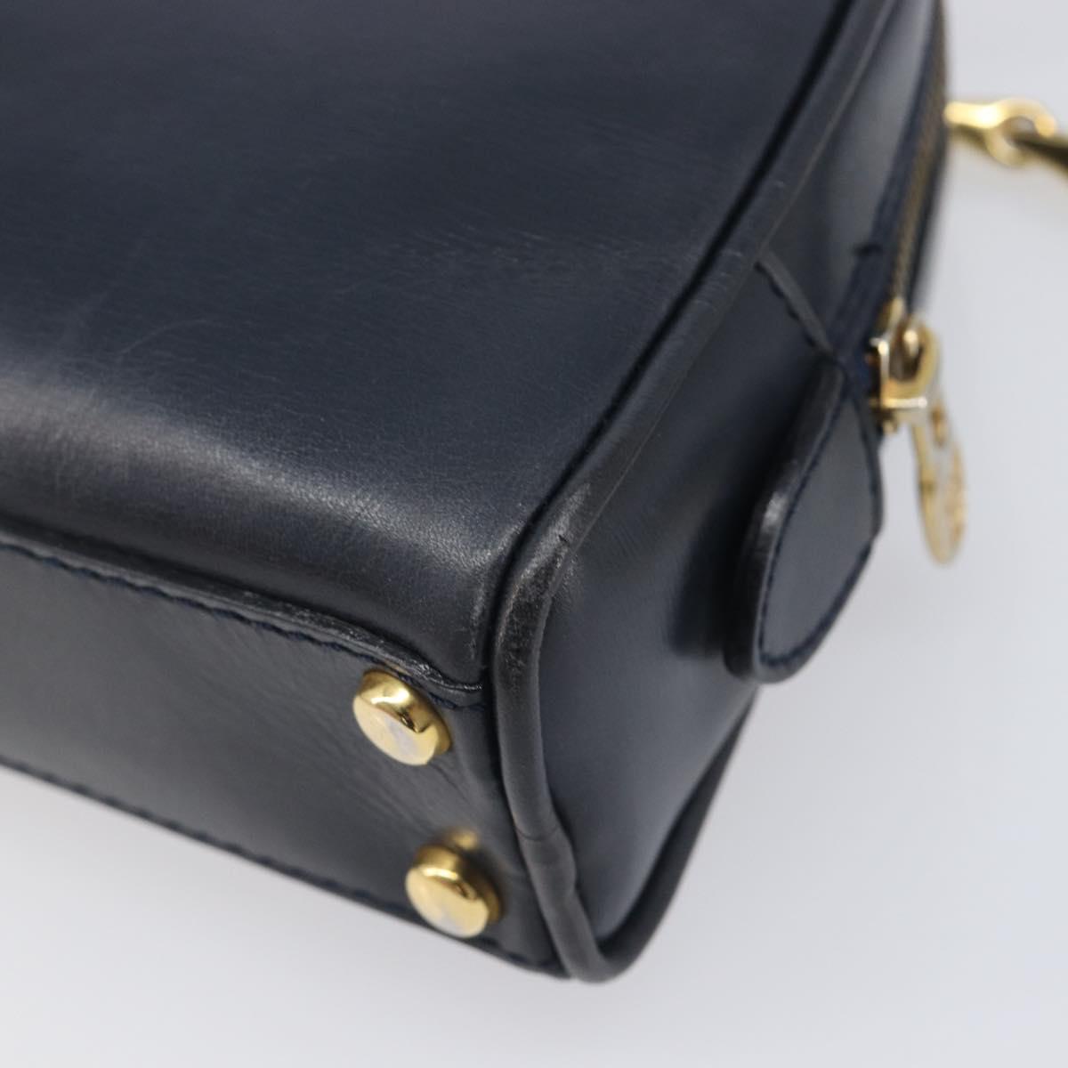 CELINE Circle Chain Shoulder Bag Leather Navy Gold Auth 210950