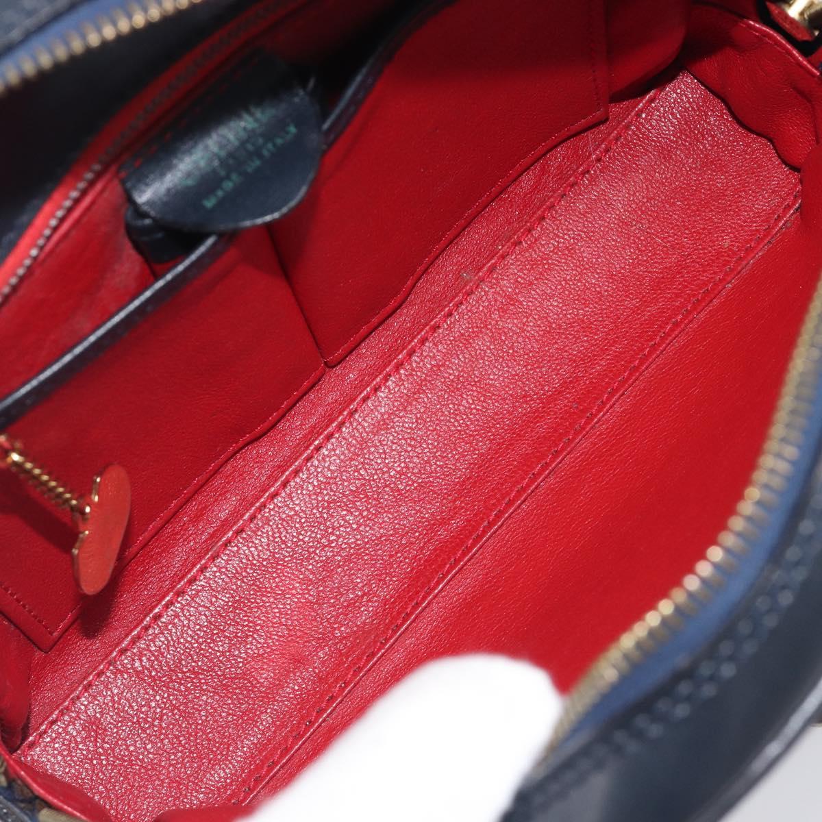 CELINE Circle Chain Shoulder Bag Leather Navy Gold Auth 210950
