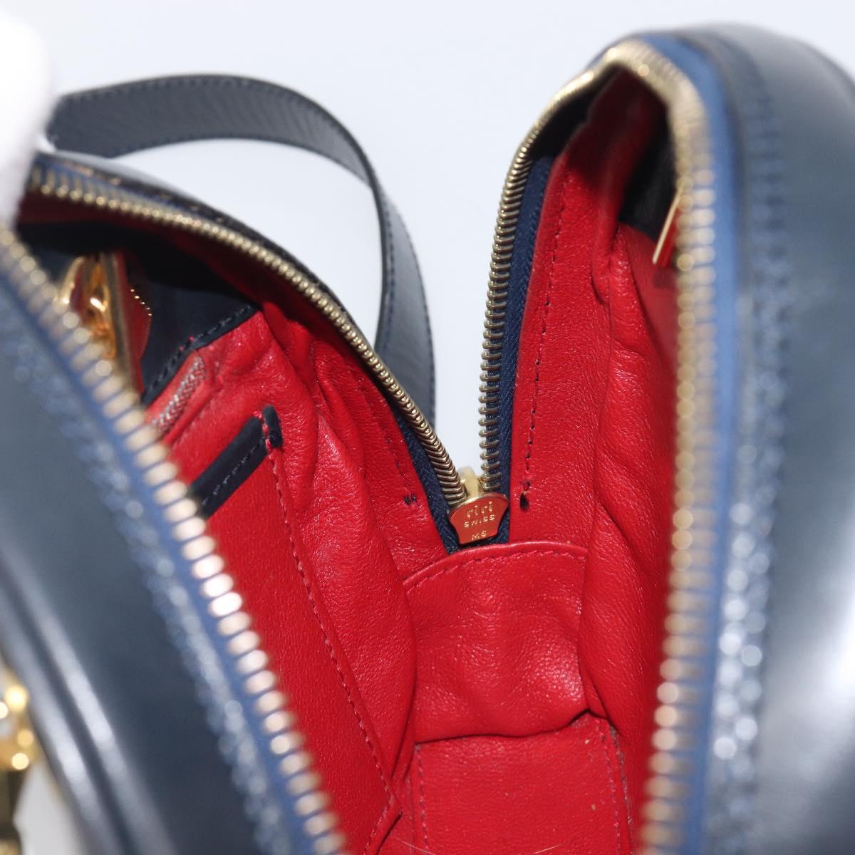 CELINE Circle Chain Shoulder Bag Leather Navy Gold Auth 210950