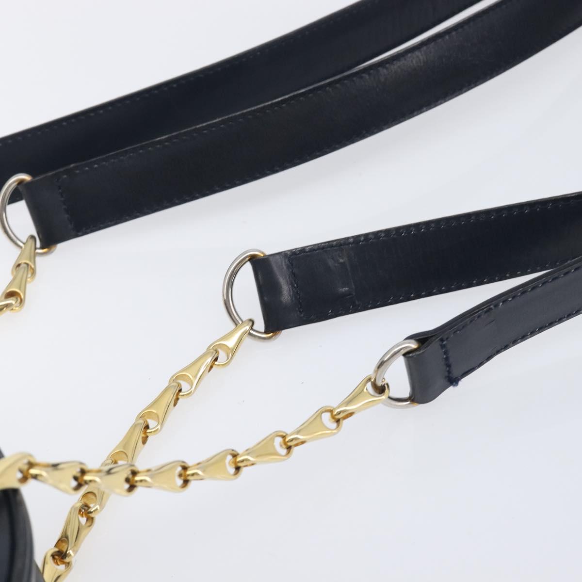 CELINE Circle Chain Shoulder Bag Leather Navy Gold Auth 210950
