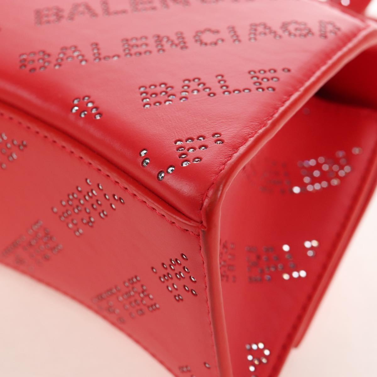Balenciaga Hourglass XS Hand Bag Leather 2way Red Silver 719115 Auth 210951SAM