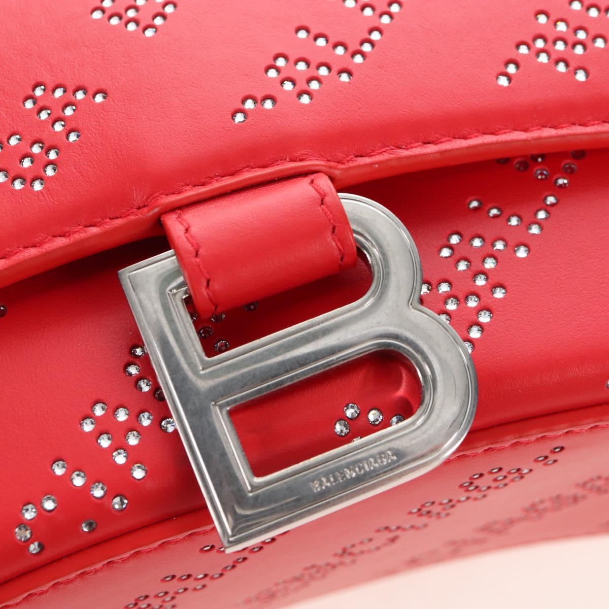 Balenciaga Hourglass XS Hand Bag Leather 2way Red Silver 719115 Auth 210951SAM