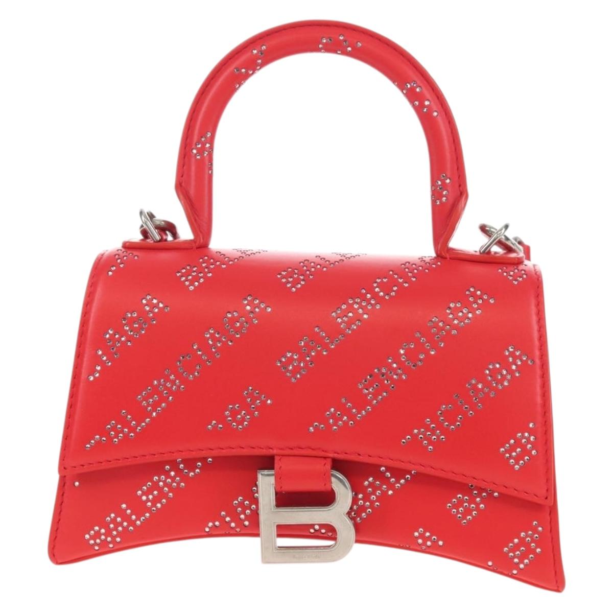 Balenciaga Hourglass XS Hand Bag Leather 2way Red Silver 719115 Auth 210951SAM