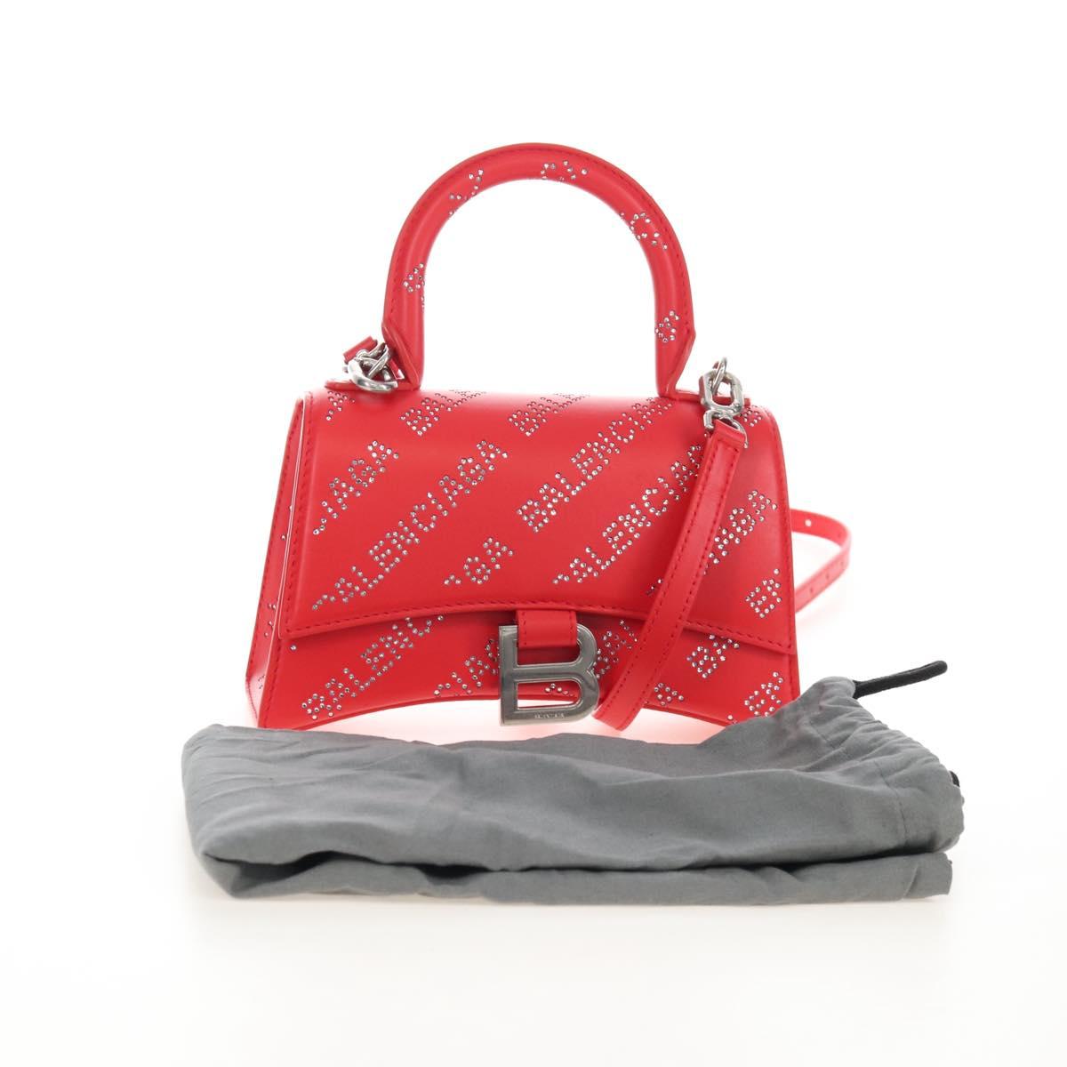Balenciaga Hourglass XS Hand Bag Leather 2way Red Silver 719115 Auth 210951SAM