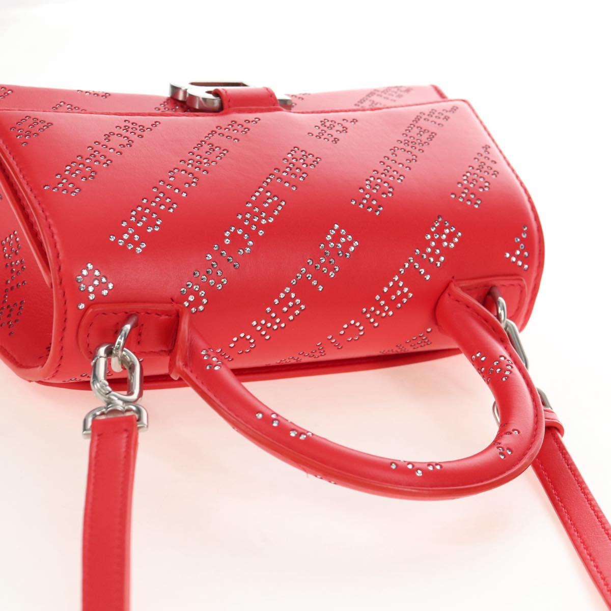 Balenciaga Hourglass XS Hand Bag Leather 2way Red Silver 719115 Auth 210951SAM