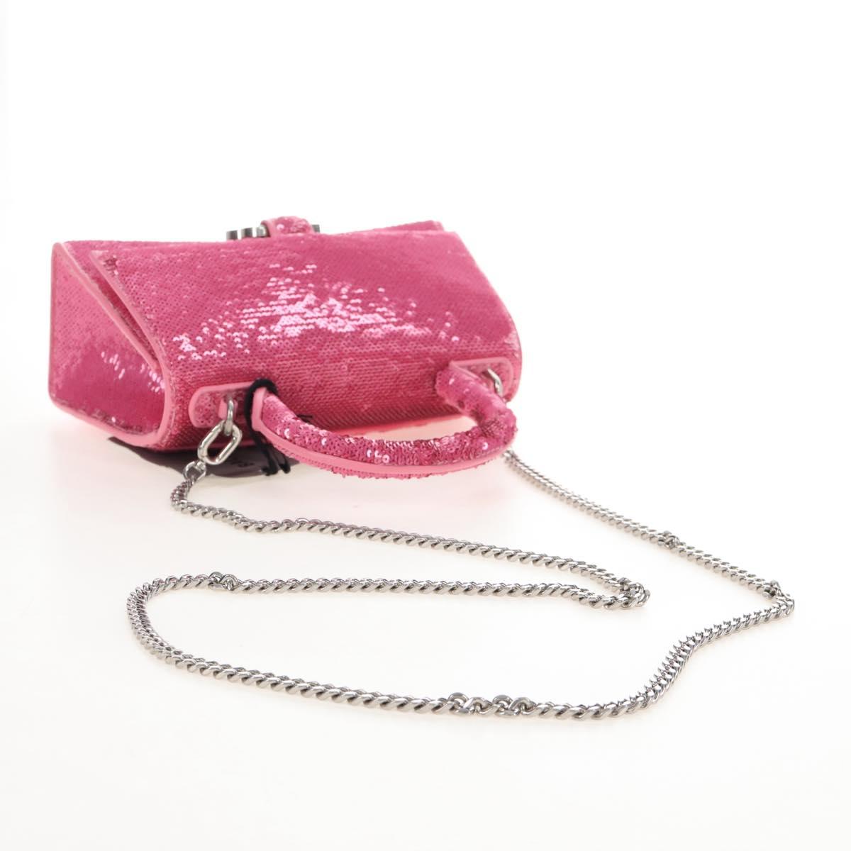 Balenciaga Hourglass XS Hand Bag Leather Sequins 2way Pink Silver Auth 210952SAM