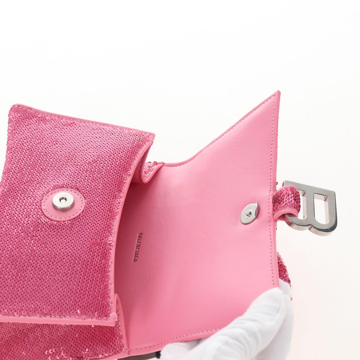 Balenciaga Hourglass XS Hand Bag Leather Sequins 2way Pink Silver Auth 210952SAM