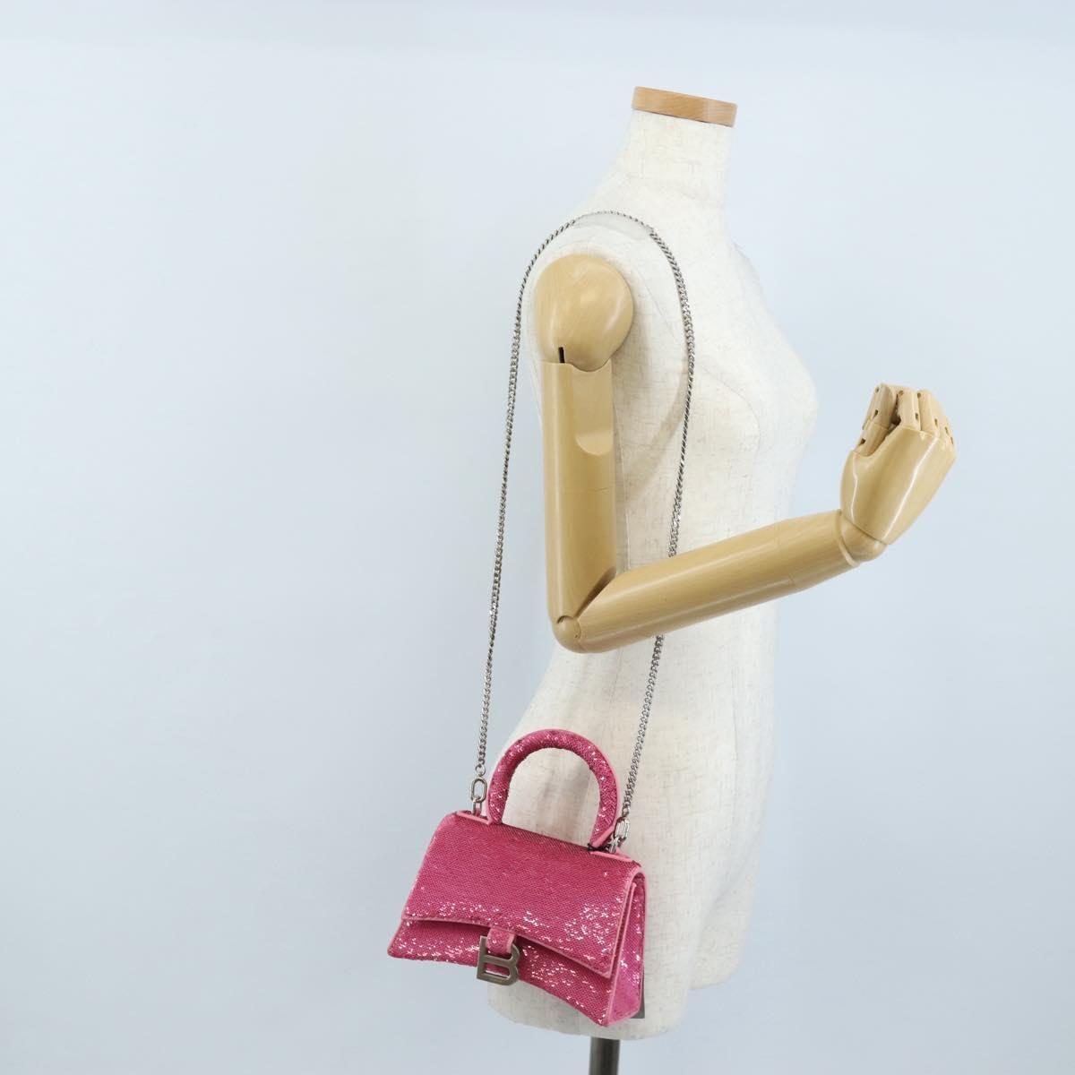 Balenciaga Hourglass XS Hand Bag Leather Sequins 2way Pink Silver Auth 210952SAM
