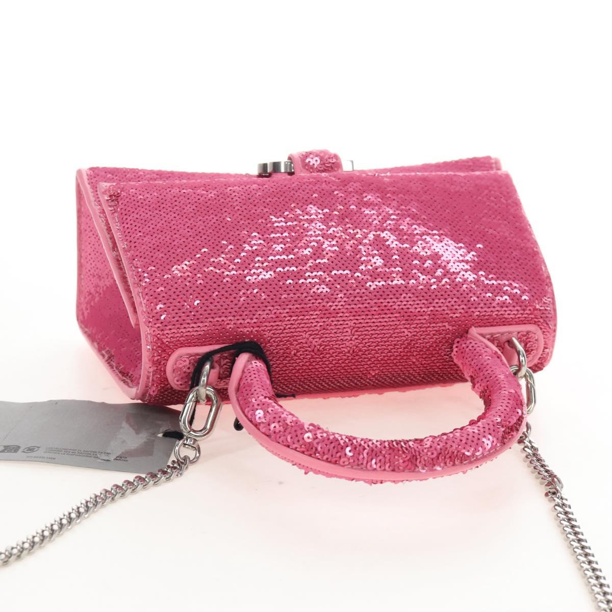Balenciaga Hourglass XS Hand Bag Leather Sequins 2way Pink Silver Auth 210952SAM