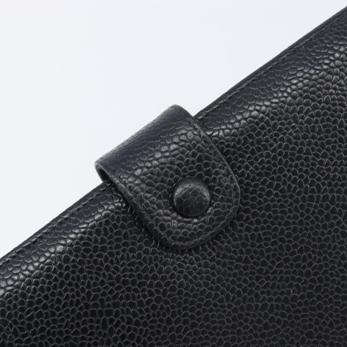 CHANEL Matelasse Long Wallet Caviar Skin Black Gold CC Auth 210957V