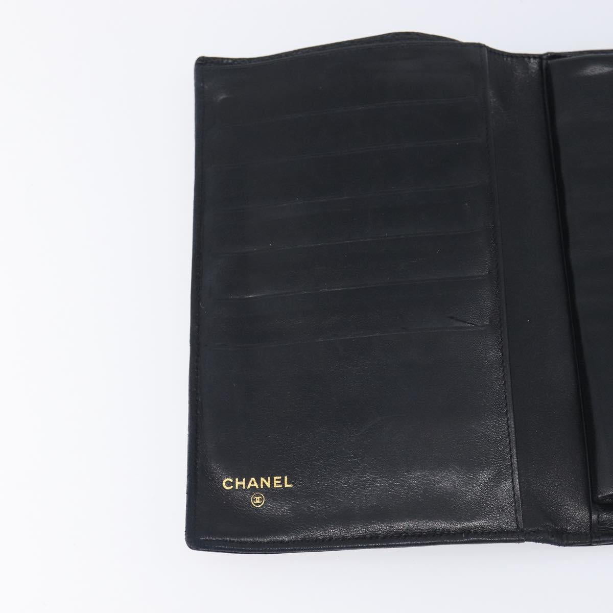 CHANEL Matelasse Long Wallet Caviar Skin Black Gold CC Auth 210957V