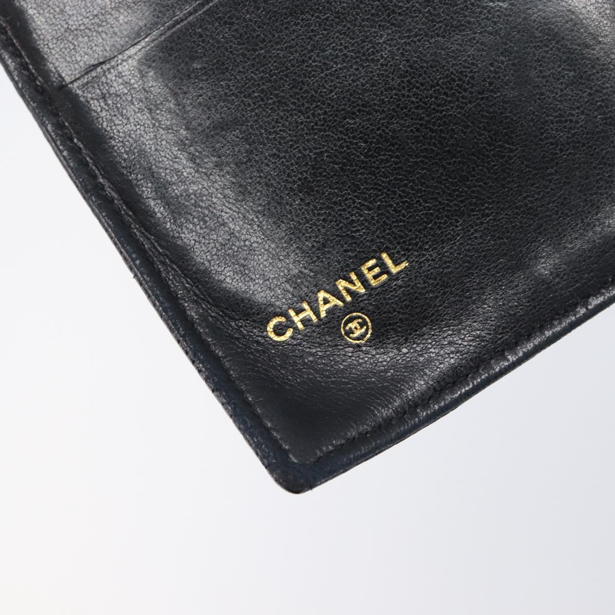 CHANEL Matelasse Long Wallet Caviar Skin Black Gold CC Auth 210957V