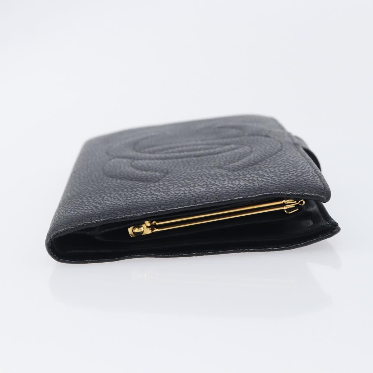 CHANEL Matelasse Long Wallet Caviar Skin Black Gold CC Auth 210957V