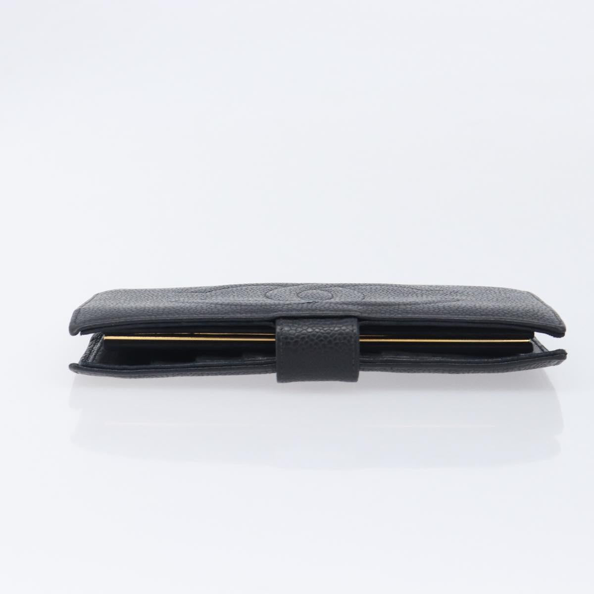 CHANEL Matelasse Long Wallet Caviar Skin Black Gold CC Auth 210957V