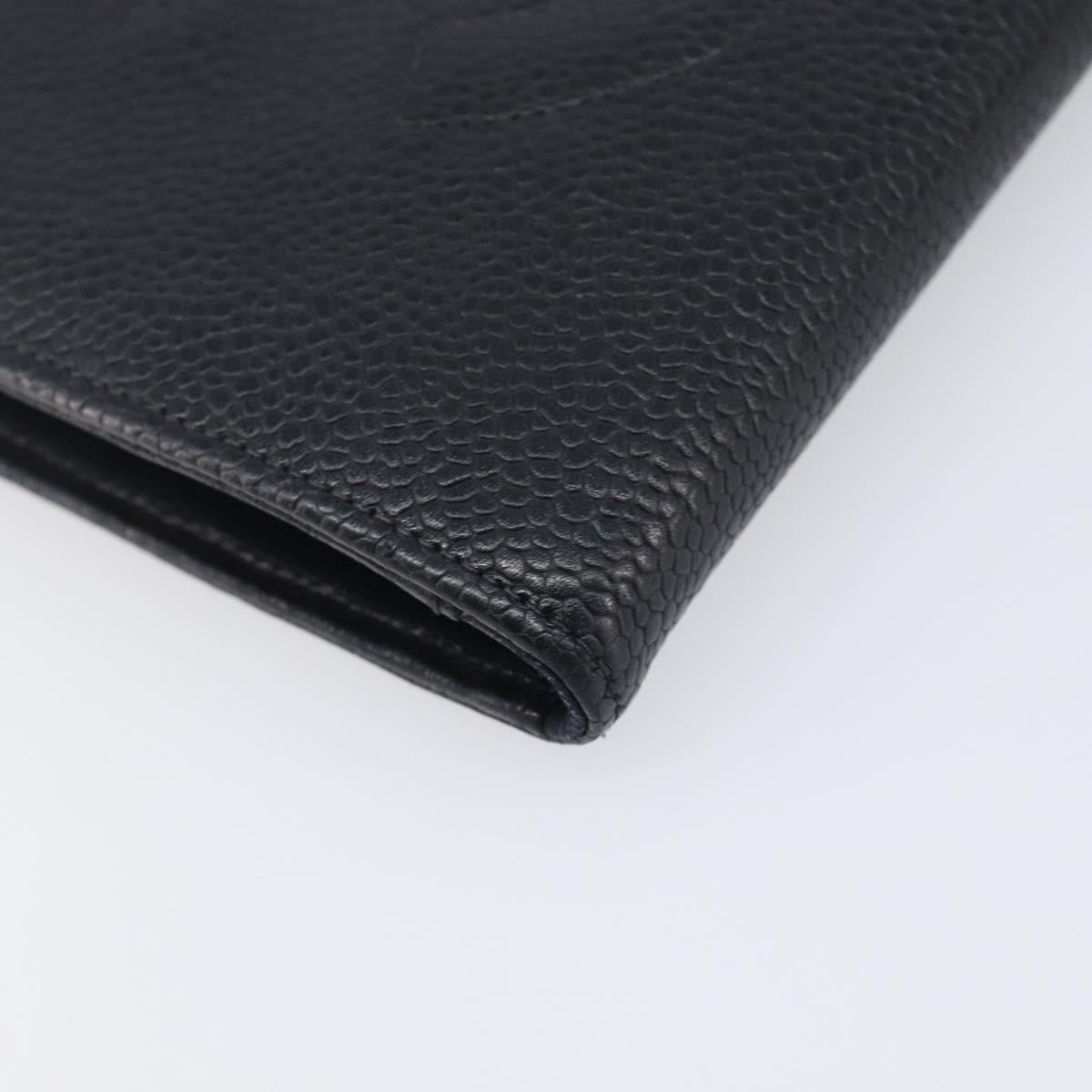 CHANEL Matelasse Long Wallet Caviar Skin Black Gold CC Auth 210957V